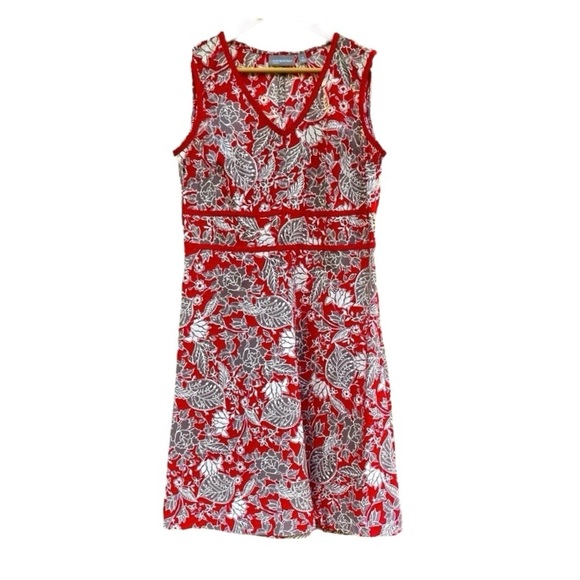 Croft & Barrow Red Sleeveless Cotton Dress With Green & Beige Floral Pattern. 10 - Picture 1 of 12